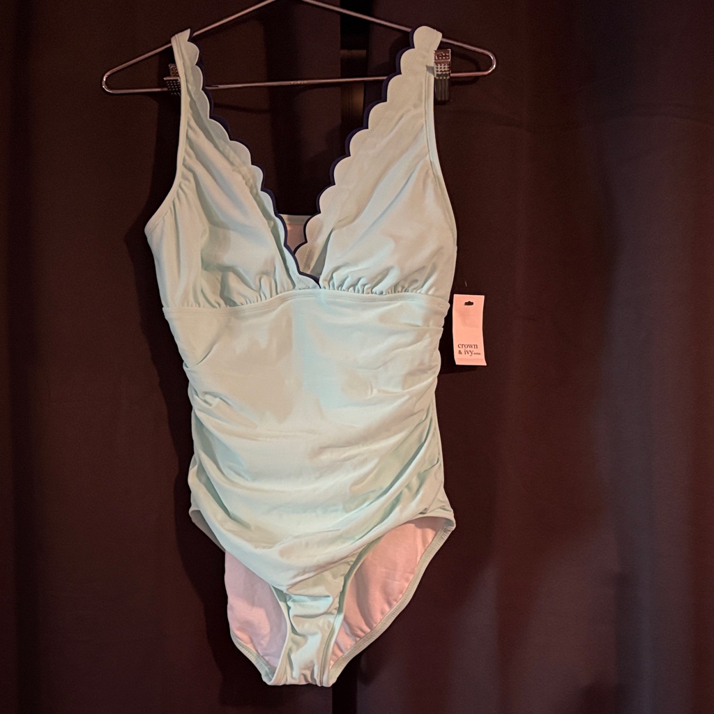 Crown & Ivy Light Blue Scalloped One Piece Swimsuit